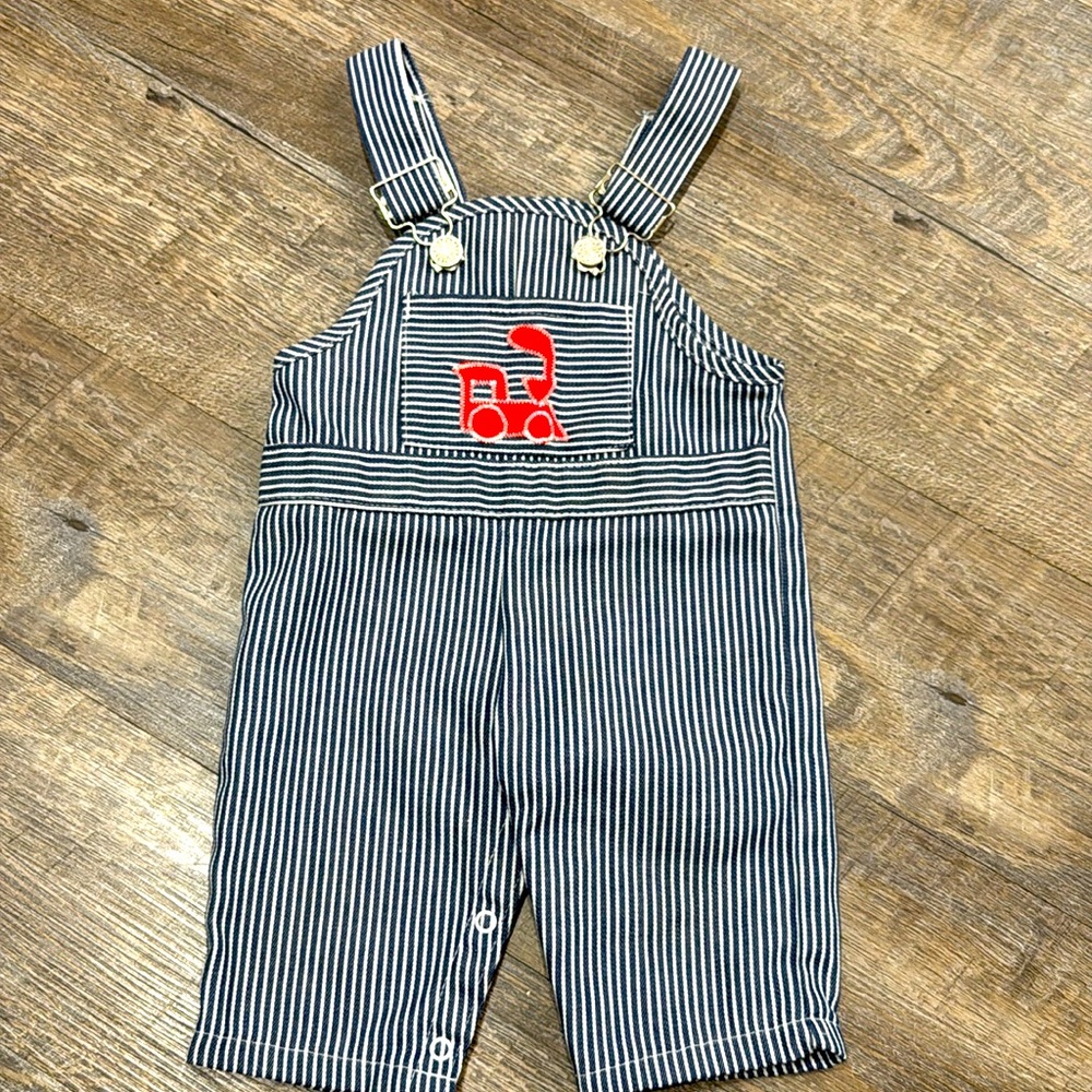 Vintage children's Sears blue and white stripe train overalls  size15-20lbs 12m
